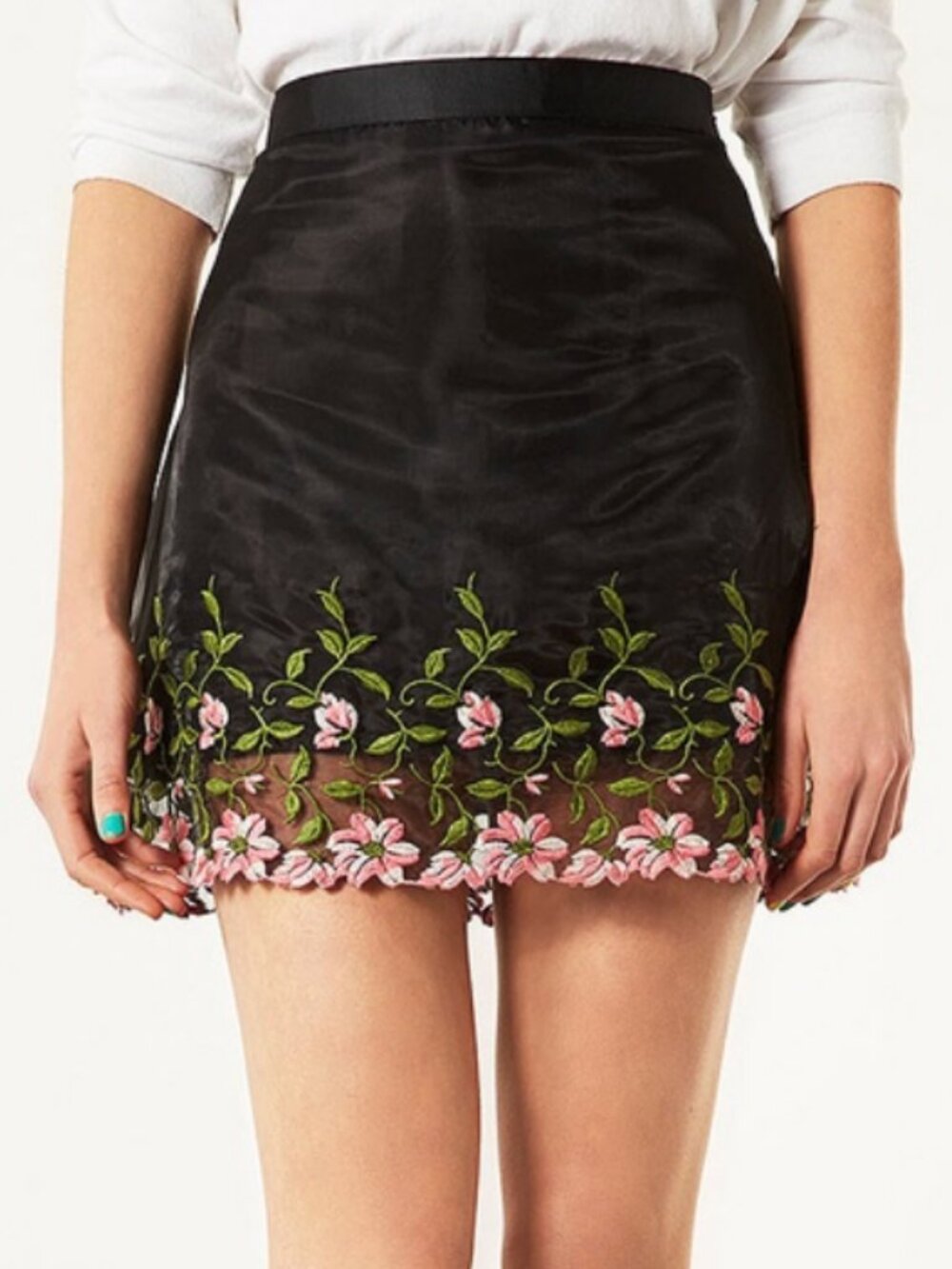 Topshop Embroidered Black Mini Skirt